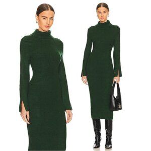 Lovers + Friends Coralie Turtleneck Ribbed Knit Midi Dress in Dark Green